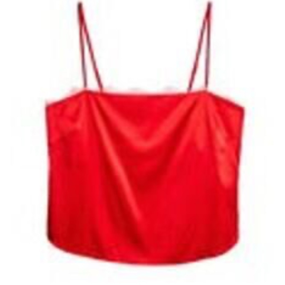 FLEUR DU MAL SILK Straight Neck Cami With Lace Trim in Jasper Red XXS